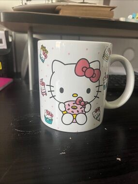 Hello Kitty White Ceramic Mug with Pink Bow and Donut